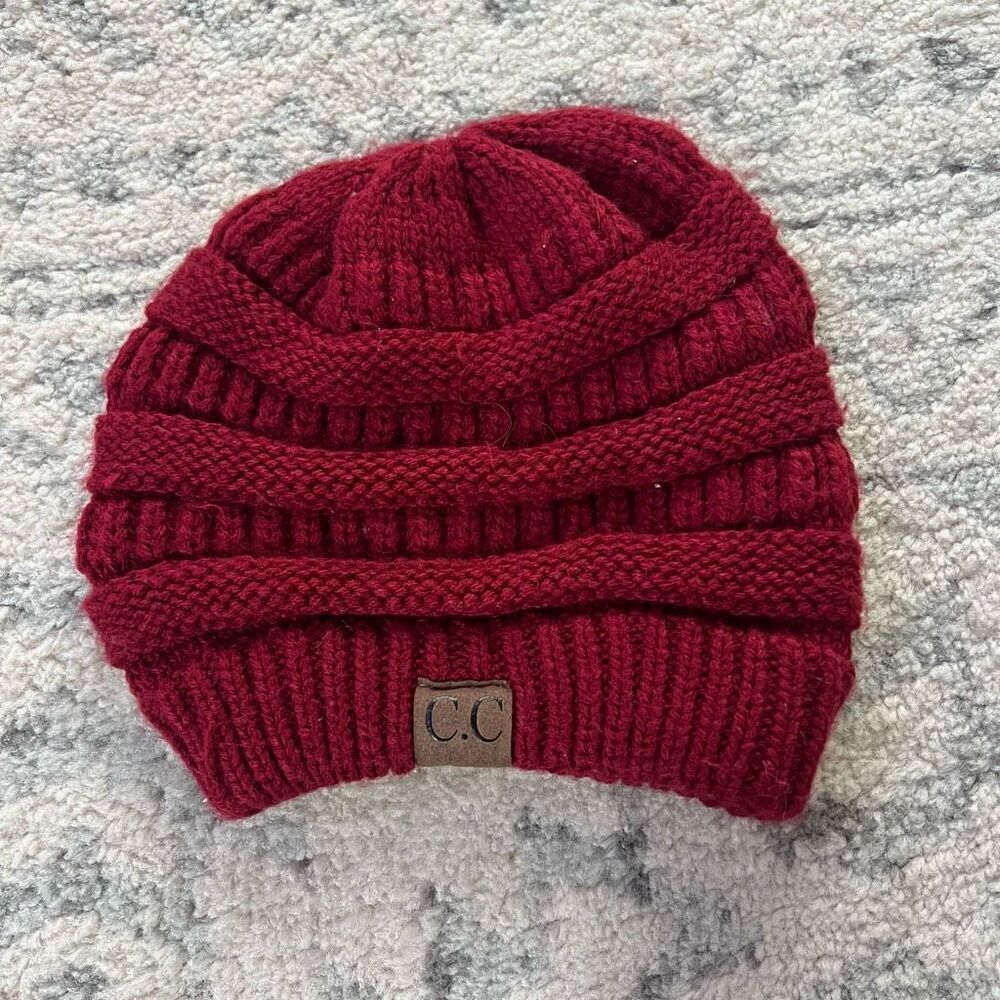 C.C. Maroon Thick Cable Knit Beanie